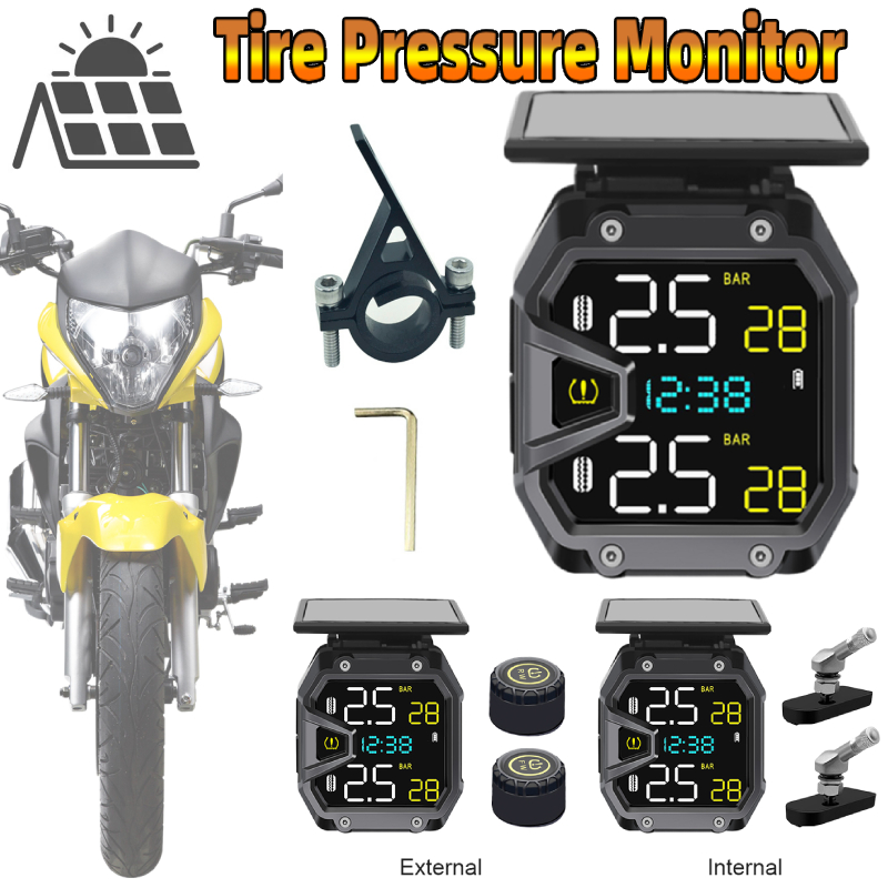 Tire Pressure Monitor - Motorcycle TPMS Solar Power Bike Air